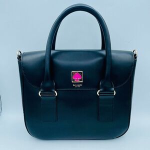 Beautiful Black Leather Kate Spade Purse Bag Hot Pink Spade